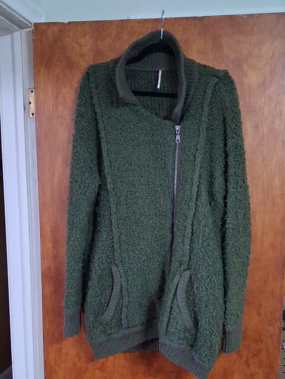 Free People Olive Teddy Bouclé Asym Zip Jacket